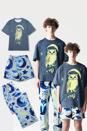 Pyjama de famille assorti lumineux imprimé gris bleu